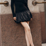 Long Sleeve Off Shoulder Panel Puff Mini Dress