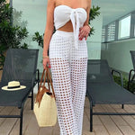 Riley Knit Front Knotted Bandeau and Stretch Hollow Out Wide Leg Pants Set