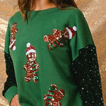 Christmas Casual Loose Round Neck Sequined Sleeve Sweatshirt