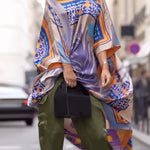 Batwing Sleeves Half Sleeves Contrast Color Printed One-shoulder Blouses&shirts Tops