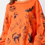 Halloween Graffiti Sequined Loose Casual Sweatshirt