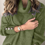 High-neck button-decorated loose knit sweater
