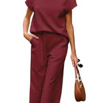 Women's Casual Textured Tops and Wide Leg Pants Lounge Sets