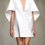 Half Sleeves Loose Solid Color Deep V-Neck Mini Dresses