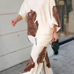 Floral Print Batwing Sleeves Loose-fitting Top and Relaxed Pocket Straight Pants Set