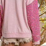 Pink Nutcracker Sequin Sleeve Patchwork Graphic Sweatshirt