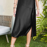High Waist Glossy Satin Slit Skirt
