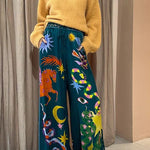 Pierson Linen Blend Unique Print Elastic Waist Pocketed Wide Leg Pants