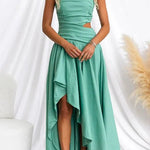 One Shoulder Cut Out High Low Hem Maxi Swing Dress