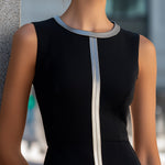Sleeveless Contrast-Trim Sheath Midi Dress