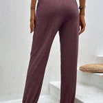 Temperament casual loose pocket high waist trousers