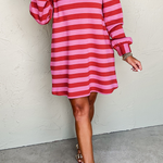 Casual Stripe Pocket Patchwork Contrast Turndown Collar Long Sleeve Dresses