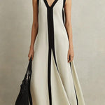 Elegant Piano Keys Reversible Style Colorblock A-line Maxi Dress