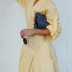 A-Line High Waisted Pleated Solid Color V-Neck Maxi Dresses Shirt Dress