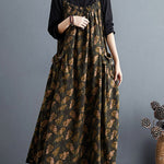 Artistic Retro Ramie Cotton Loose 3 Colors Floral Printed Square-Neck Sleeveless Strap Dress