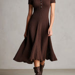 Quiet Luxury Chocolate Textured Knit Polo Midi Dress