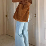 Light blue high-waist wide-leg vintage denim flared pants