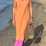Pink Orange Contrasting Color Sleeveless Comfort Dress