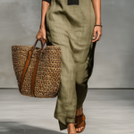 Women's Minimalist Linen Blend Color-blocked Short-sleeved Maxi Dress