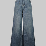 Loose Wide Leg Buttoned Fringed Pockets Jean Pants Bottoms