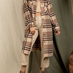 Plaid print drop shoulder overcoat