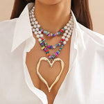 Beaded Contrast Color Heart Shape Dainty Necklace Necklaces Accessories