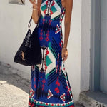Unique Printed Round Neck Sleeveless Holiday Maxi Dress