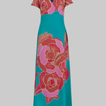 A-Line Loose Floral Printed Split-Joint Deep V-Neck Evening Dresses Maxi Dresses
