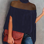 Batwing Sleeves See-Through High-Neck Blouses&Shirts Tops