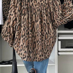 Light Beige Leopard Print Balloon Sleeve Loose Blouse
