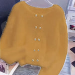 Luna ��� Fluffy Heart-Button Knit Sweater
