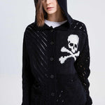 Hollow long-sleeved Halloween skull knitted cardigan with pockets