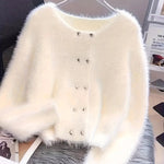 Luna ��� Fluffy Heart-Button Knit Sweater