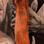 Modern Day Tie-dye Print Back Lace-up Stretch Maxi Dress