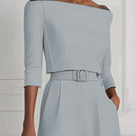 Half Sleeves Solid Color Split-Joint Off-The-Shoulder T-Shirts Tops