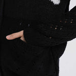 Hollow long-sleeved Halloween skull knitted cardigan with pockets