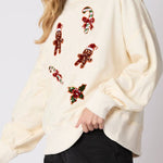Christmas Gingerbread Man Sequin Casual Long Sleeve Sweatshirt