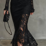 Elegant Party Black Stretch Lace Fishtail Maxi Dress