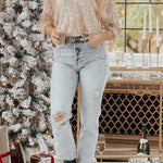 Sparkling Gold Sequin Tassel Long Sleeve Top