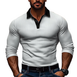 Men's Knitted Contrast Striped Long-sleeved POLO Shirt