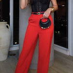 Red slimming wide-leg pants