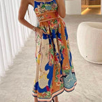 Unique Printed Lace-up Suspender Pockets Casual Resort Style Midi Dress