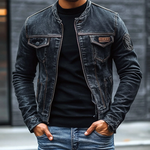 Men's Vintage Washed Baseball Collar Slim Fit Denim Jacket