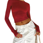 Long Sleeves Skinny Hollow Solid Color Round-Neck T-Shirts Tops