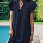 A-Line Loose Ruffled Solid Color Stand Collar Mini Dresses