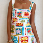 Vintage Oil Painting Art Print Wave Edge Sling Maxi Dress