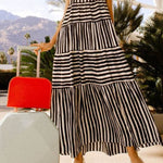 Sleeveless Stripe Maxi Tiered Dress