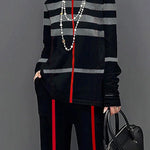 Long Sleeves Loose Striped High Neck T-Shirts Tops