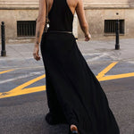 Loose Sleeveless Belted See-Through Solid Color Halter-Neck Maxi Dresses