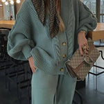 Fashion Solid Color V-neck Knit Set